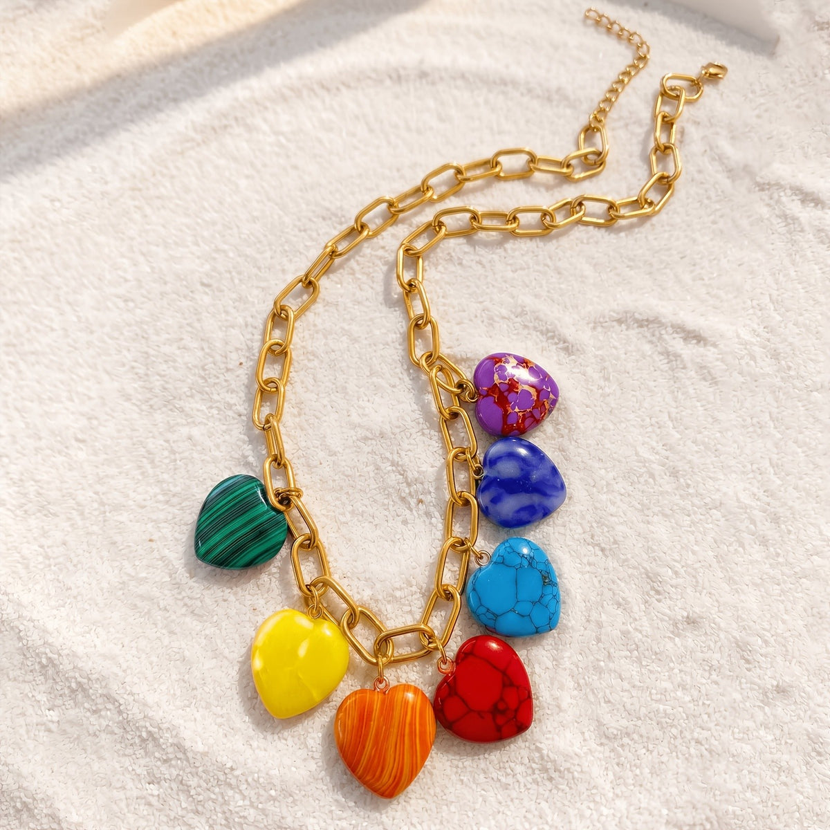 18K Multi-Color Heart Charm Necklace