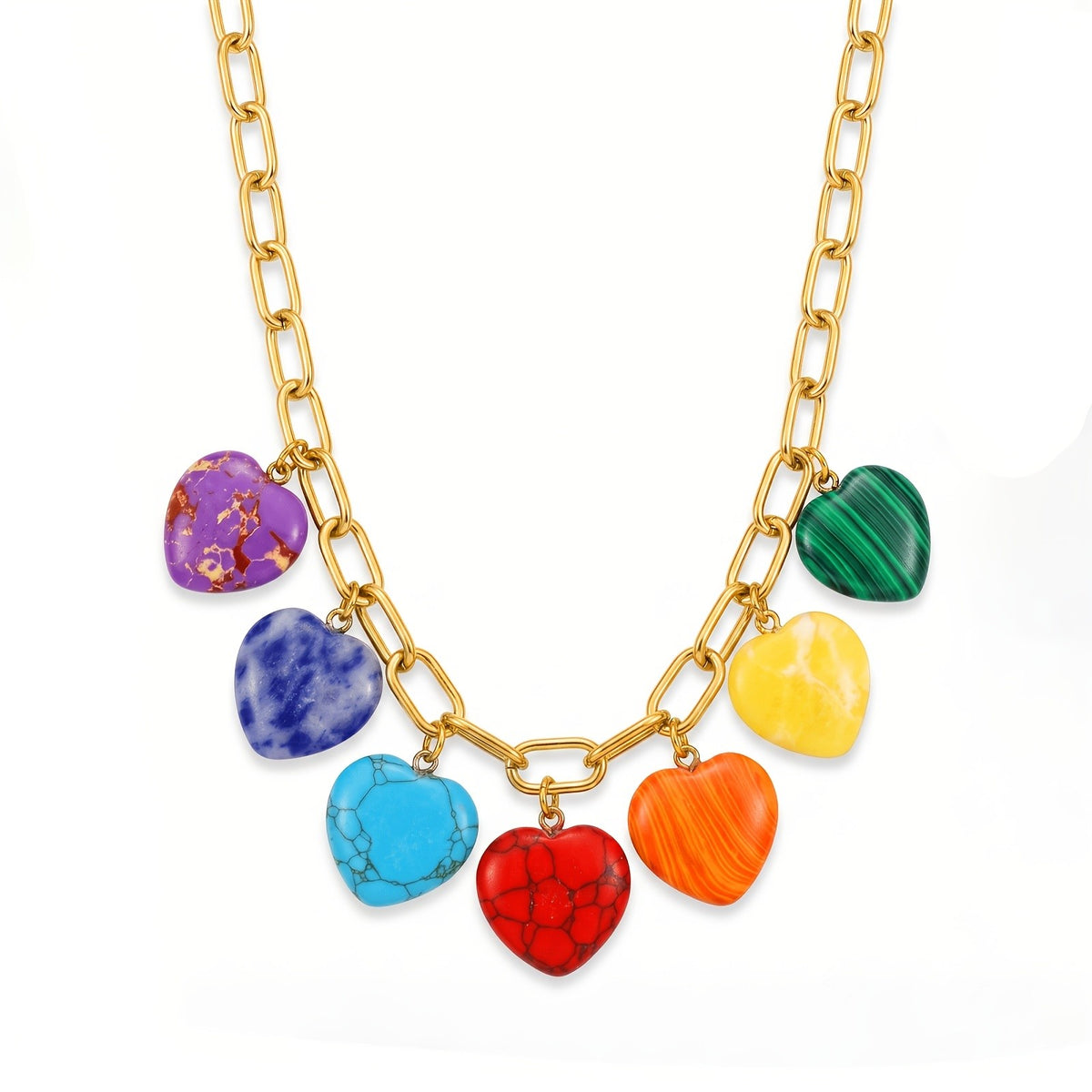18K Multi-Color Heart Charm Necklace