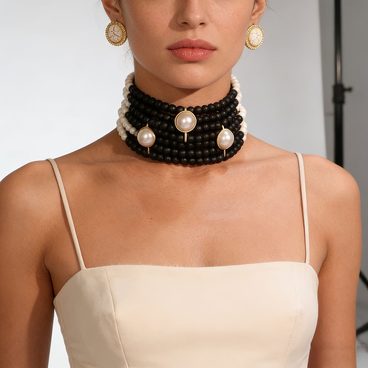 Multi-Layer Beaded Choker Necklace Set