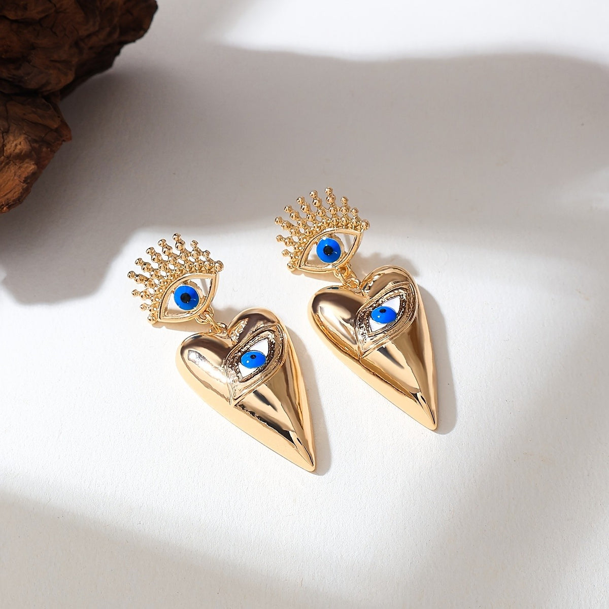 Vintage Gold Heart Evil Eye Earrings