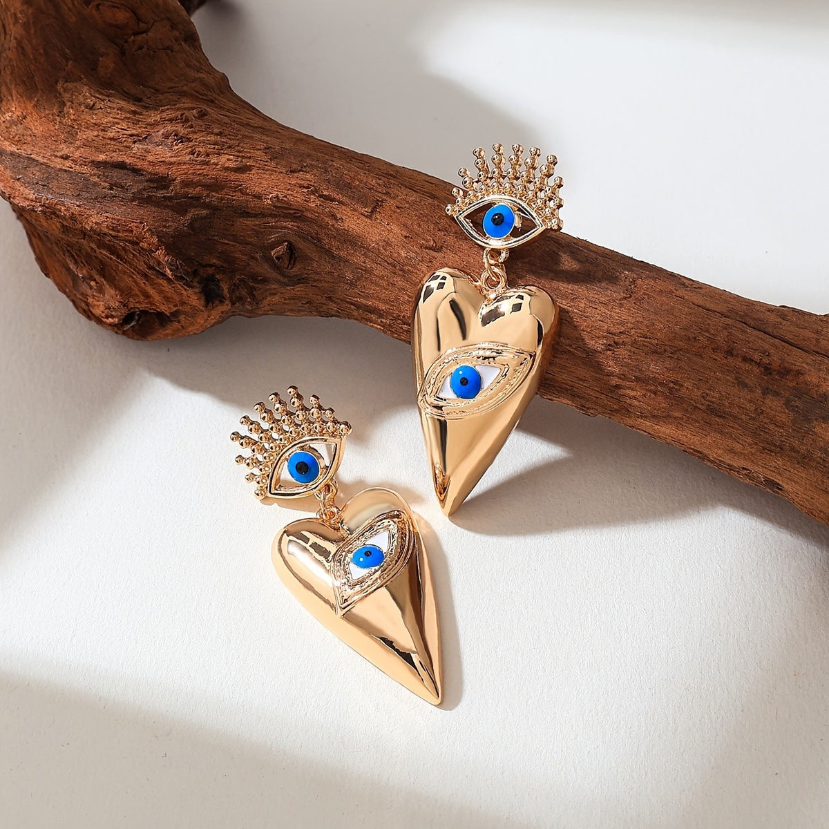 Vintage Gold Heart Evil Eye Earrings