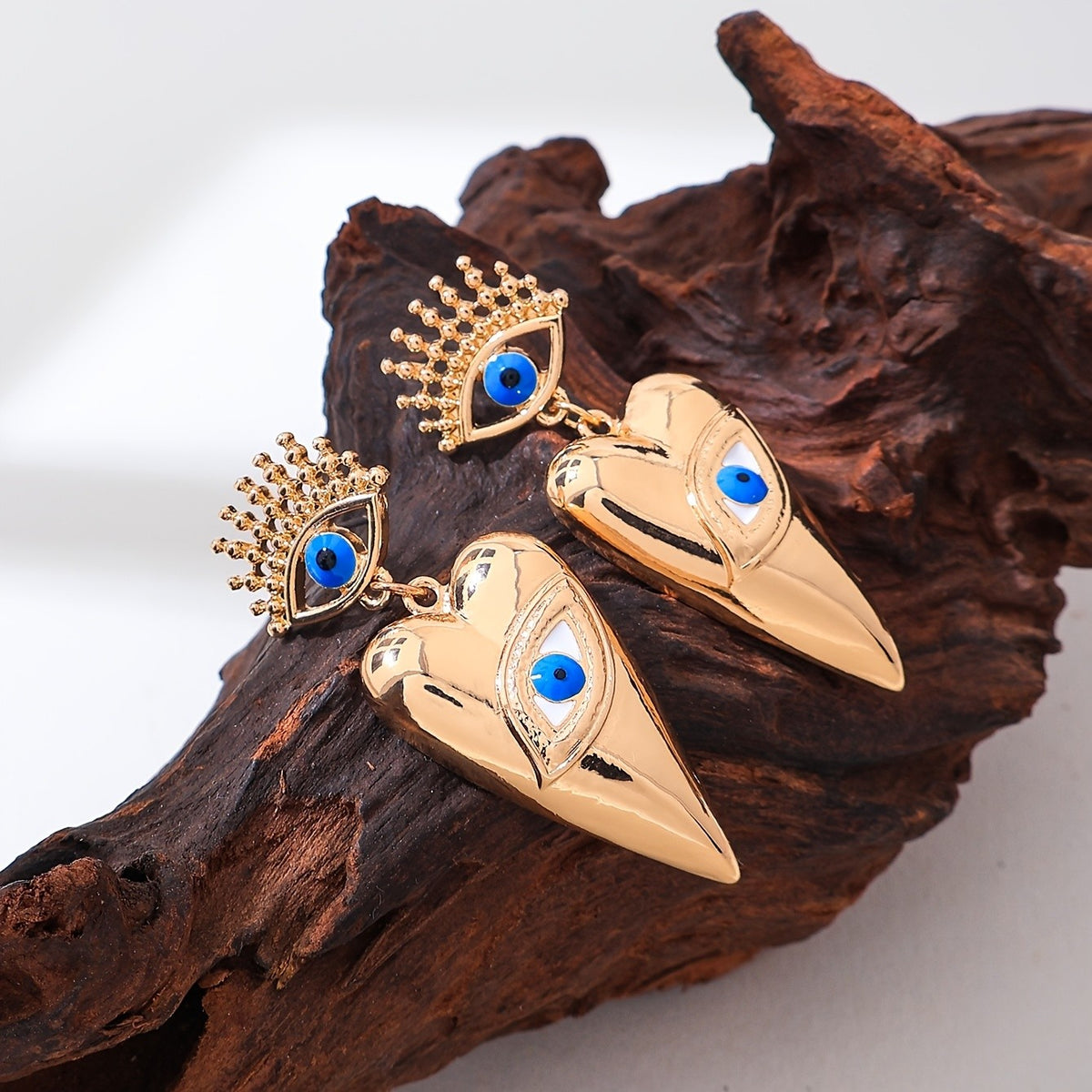 Vintage Gold Heart Evil Eye Earrings