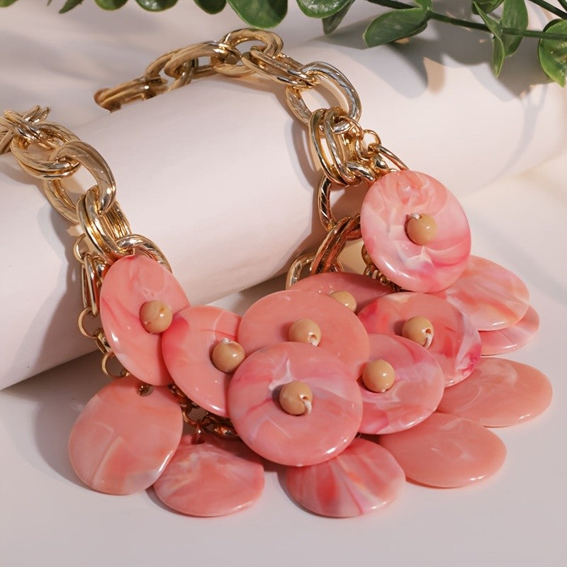 Layered Resin Disc Statement Necklace