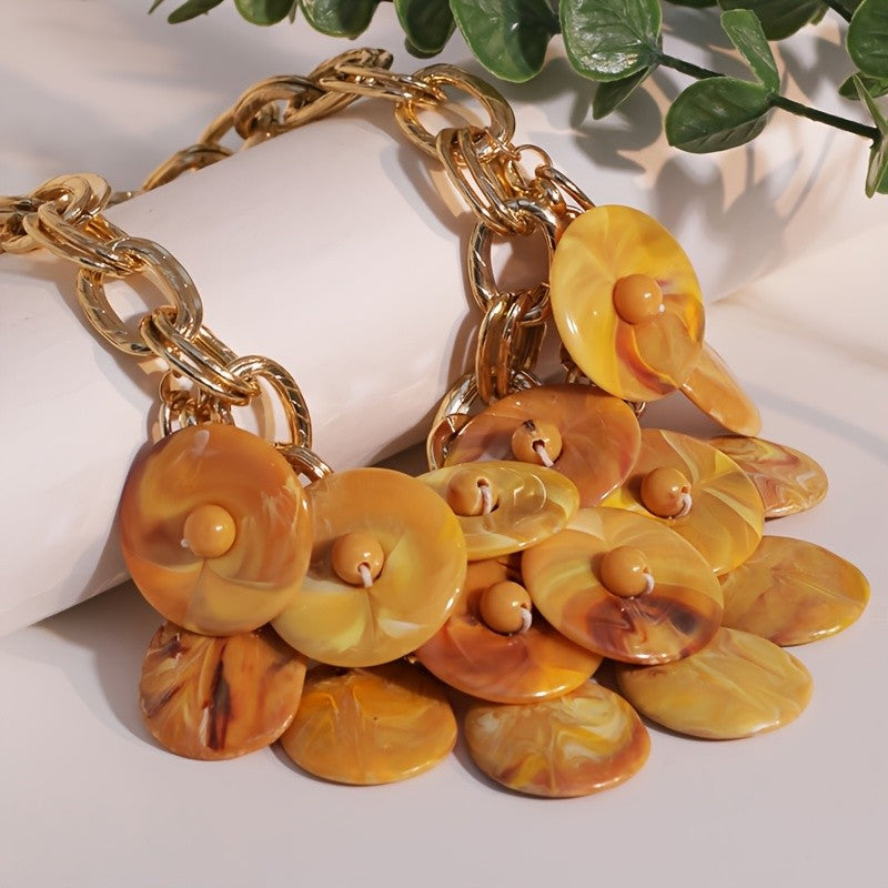 Layered Resin Disc Statement Necklace