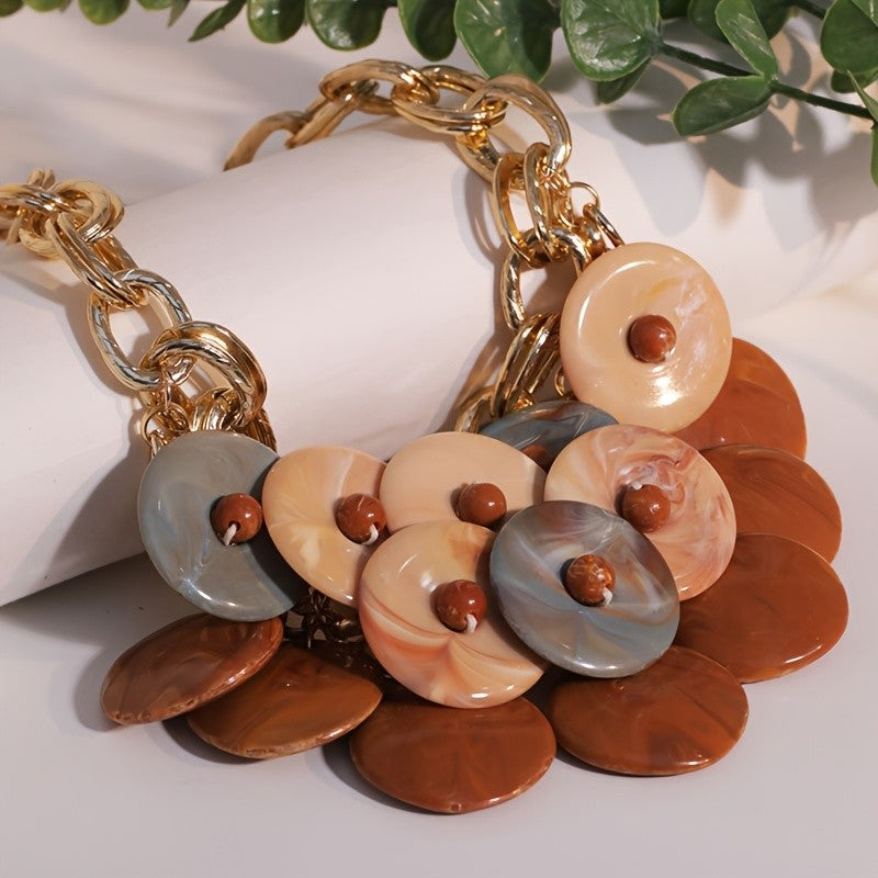 Layered Resin Disc Statement Necklace