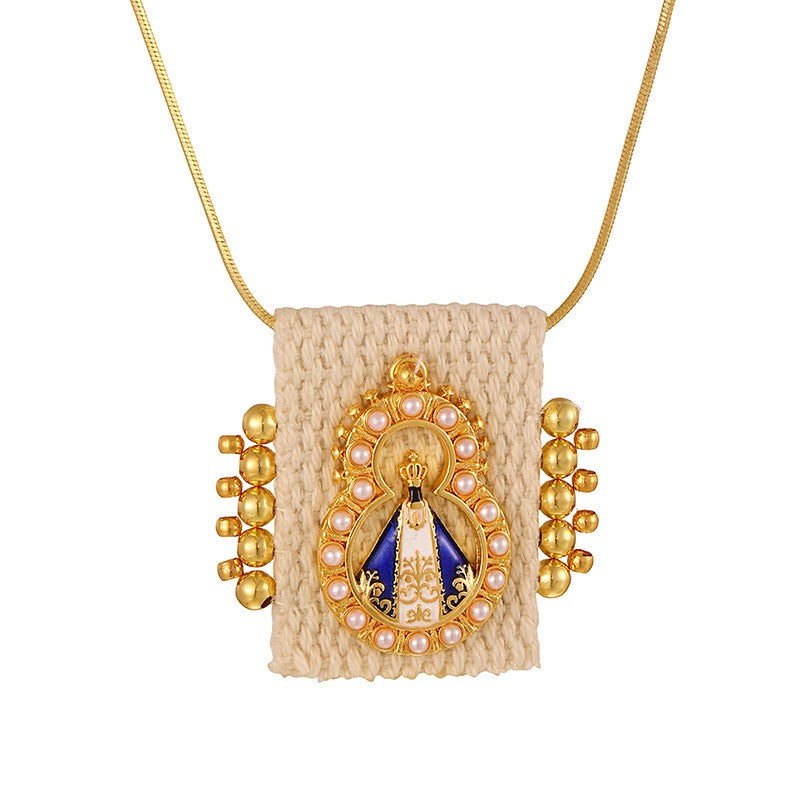 Vintage Woven Portrait Pendant Necklace