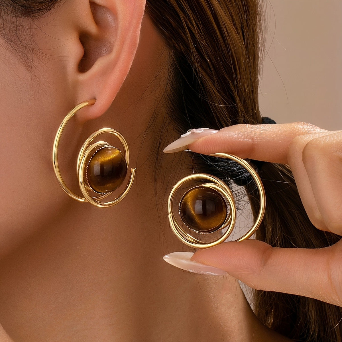 Geometric Spiral Stone Hoop Earrings