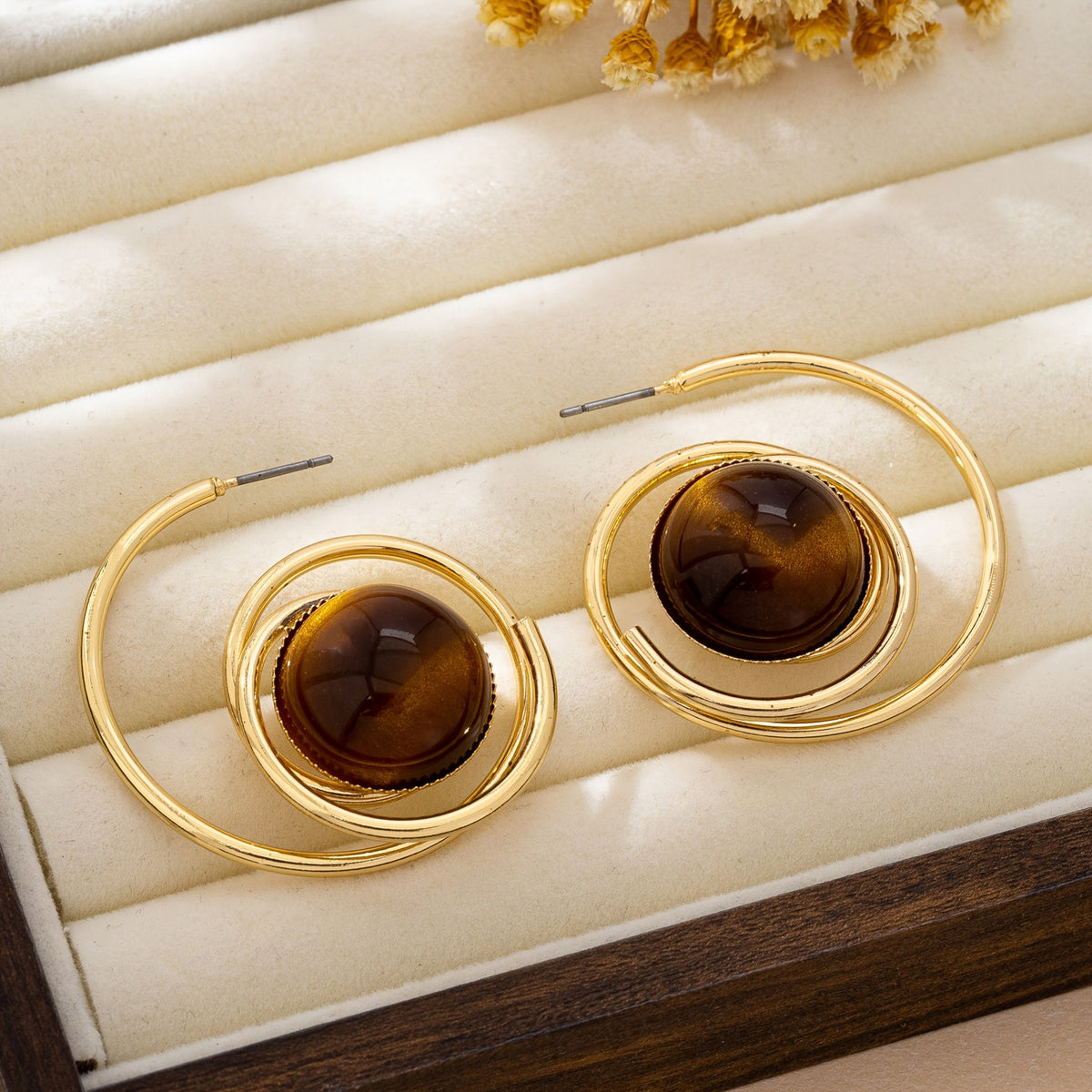 Geometric Spiral Stone Hoop Earrings