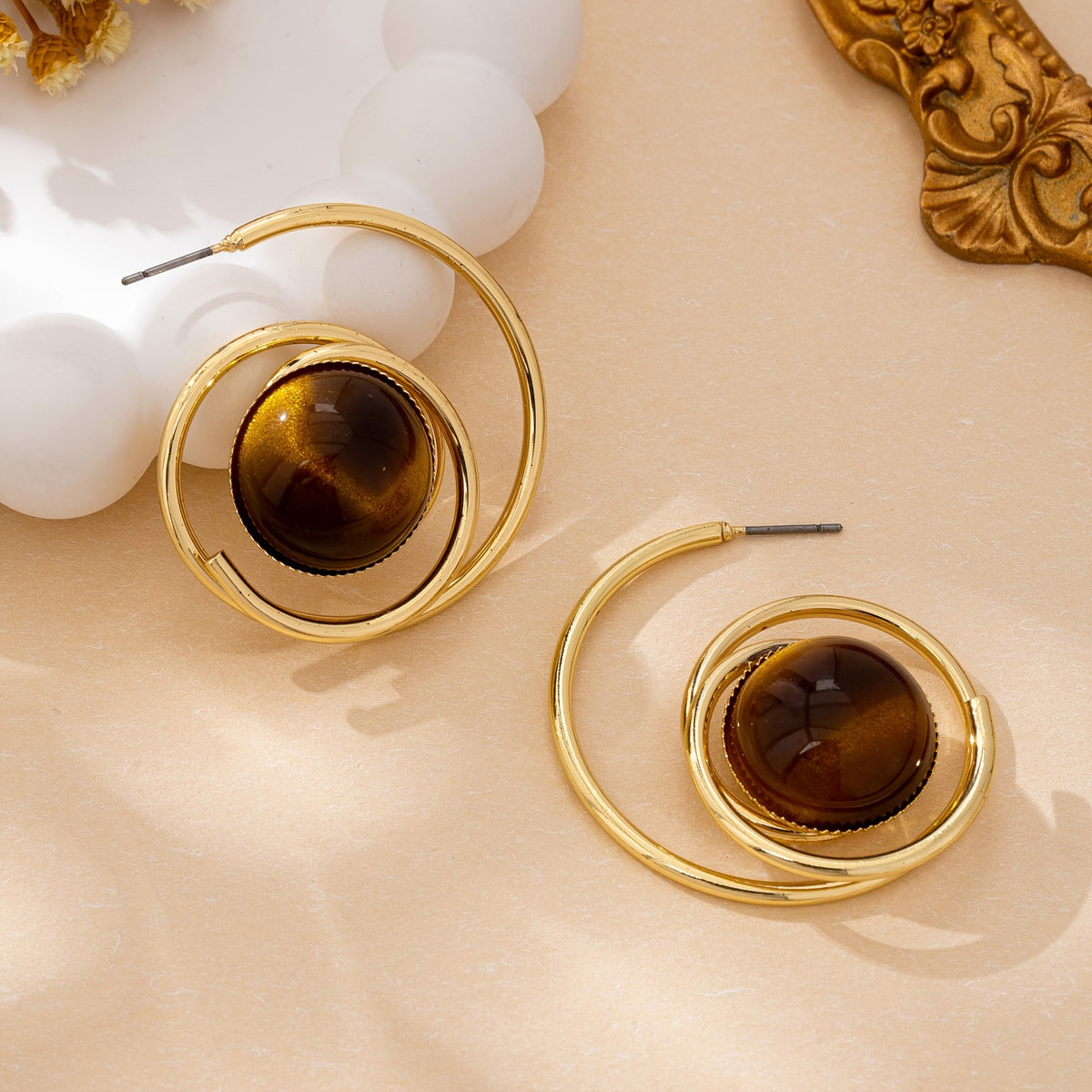 Geometric Spiral Stone Hoop Earrings