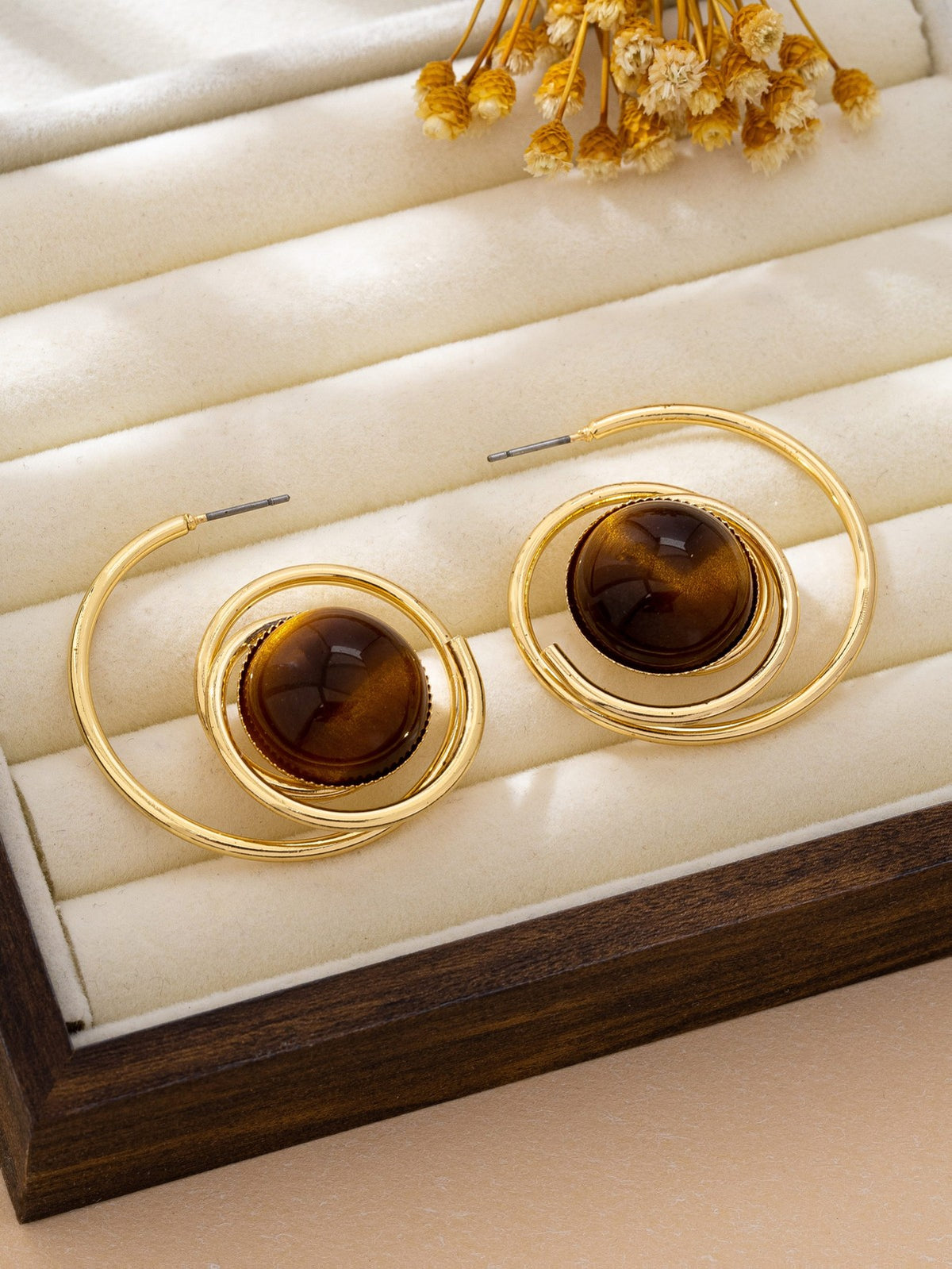Geometric Spiral Stone Hoop Earrings