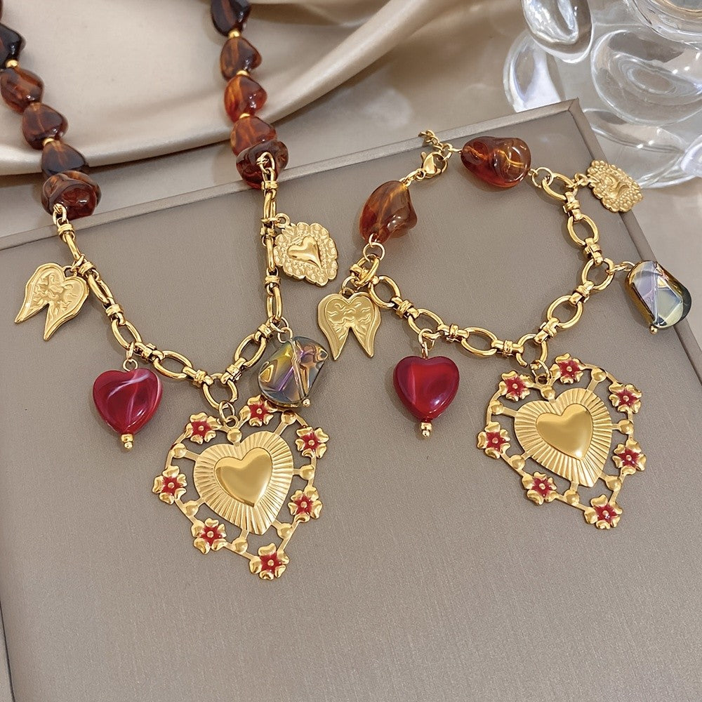 Vintage Heart Charm Necklace Set