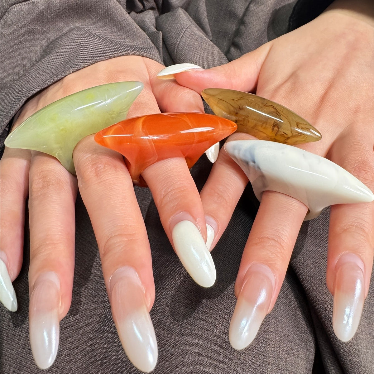 Oval Resin Statement Ring Set
