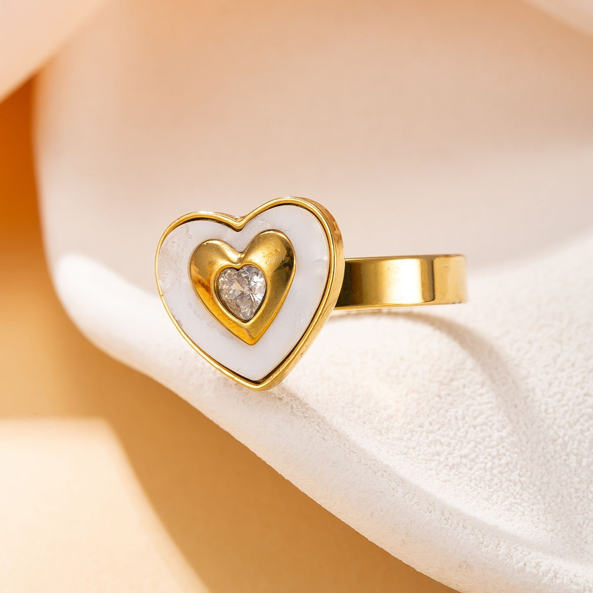 18k White Enamel Double Heart Ring