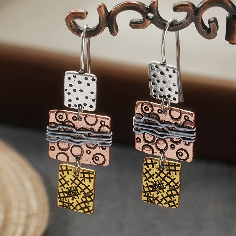 Vintage Geometric Square Drop Earrings