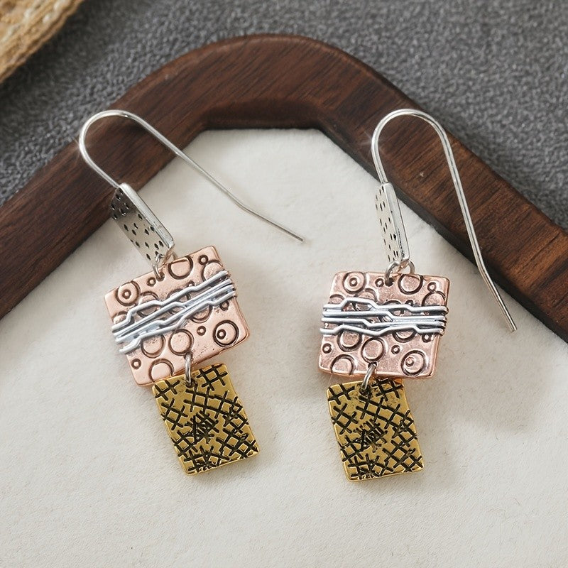 Vintage Geometric Square Drop Earrings