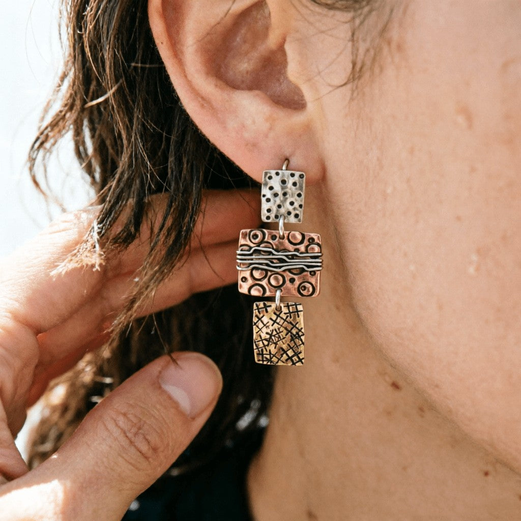 Vintage Geometric Square Drop Earrings