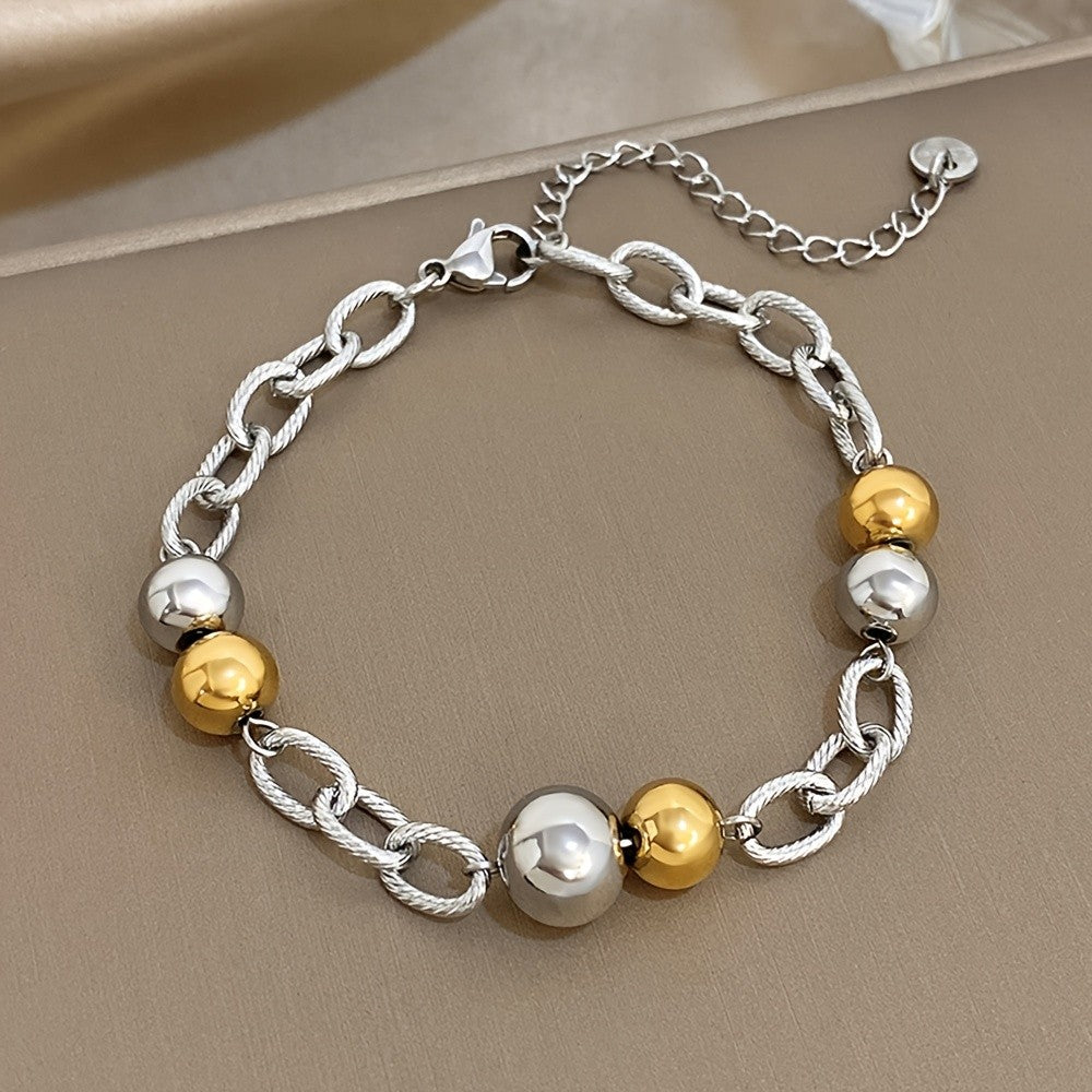 Two-Tone Beaded Link Chain Bracelet