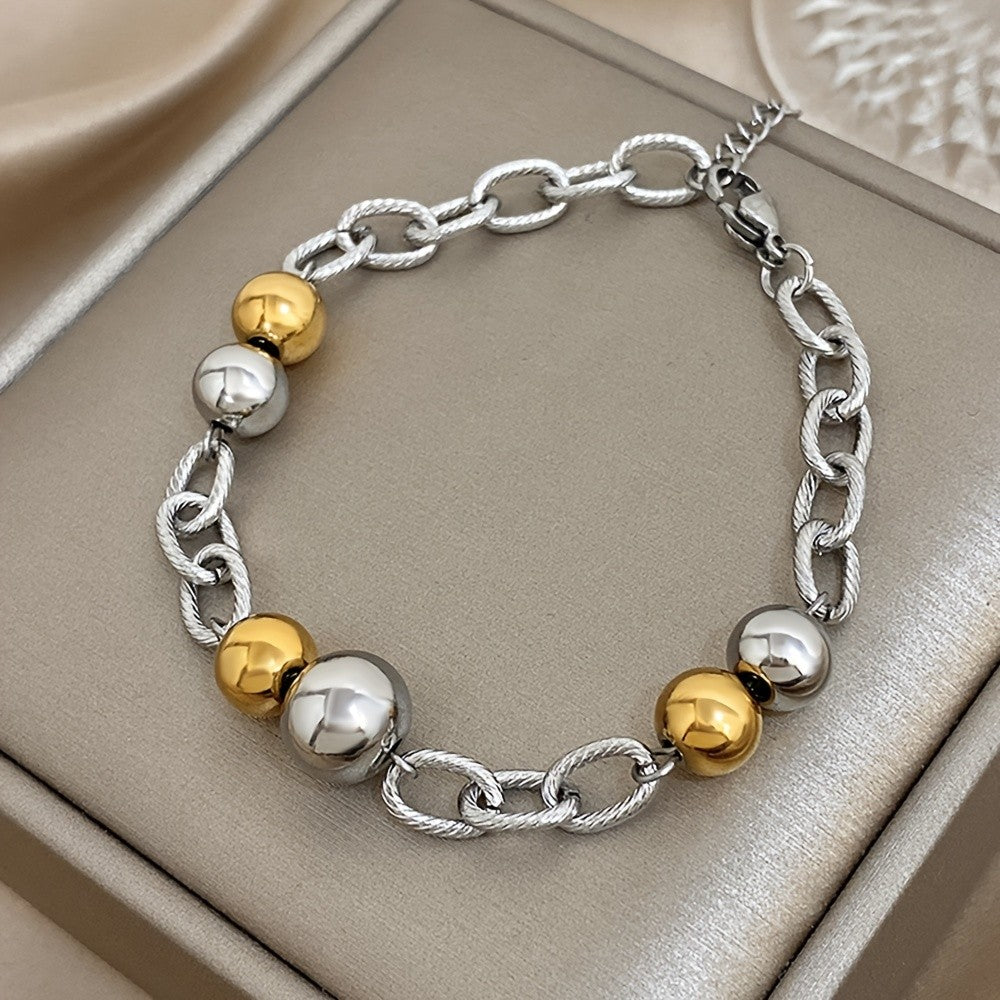 Two-Tone Beaded Link Chain Bracelet