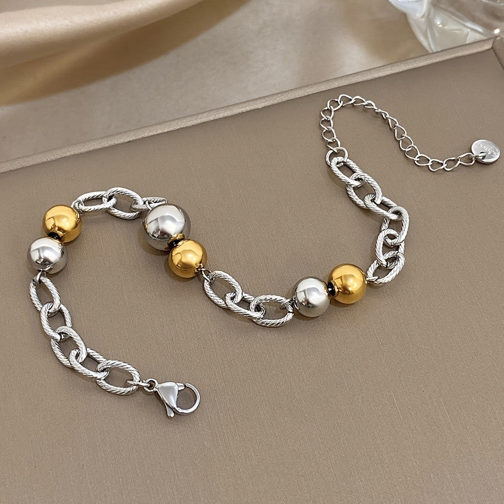 Two-Tone Beaded Link Chain Bracelet