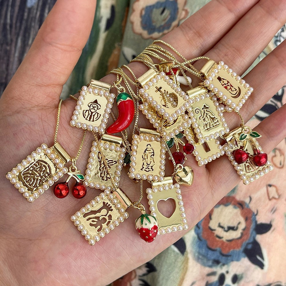 Boho Square Pearl Charm Necklace