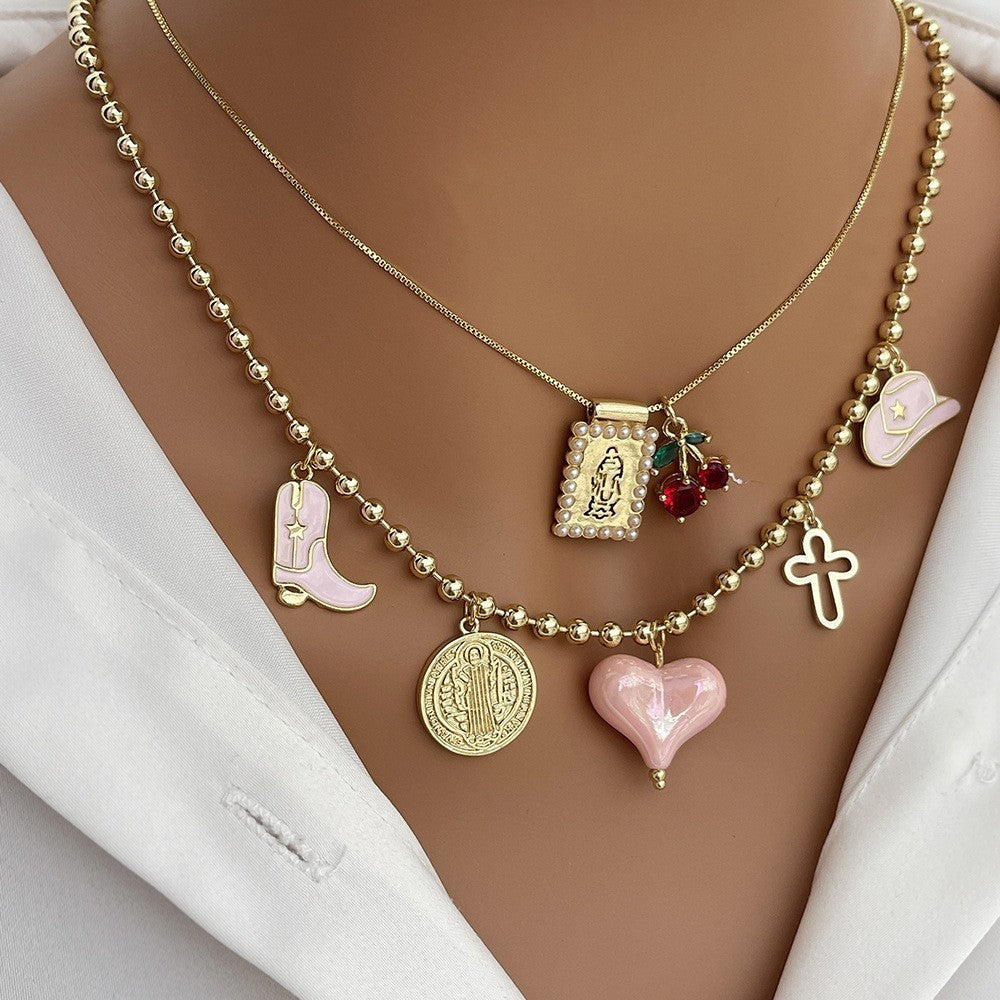 Boho Square Pearl Charm Necklace