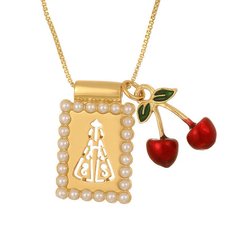 Boho Square Pearl Charm Necklace