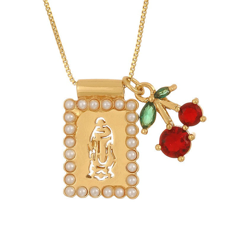 Boho Square Pearl Charm Necklace