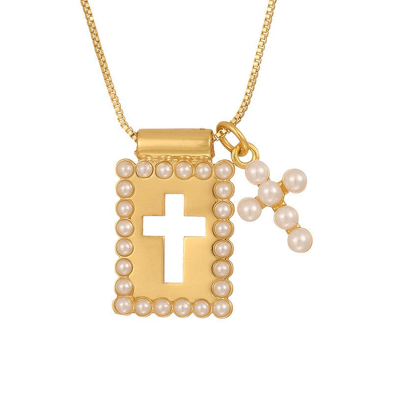 Boho Square Pearl Charm Necklace