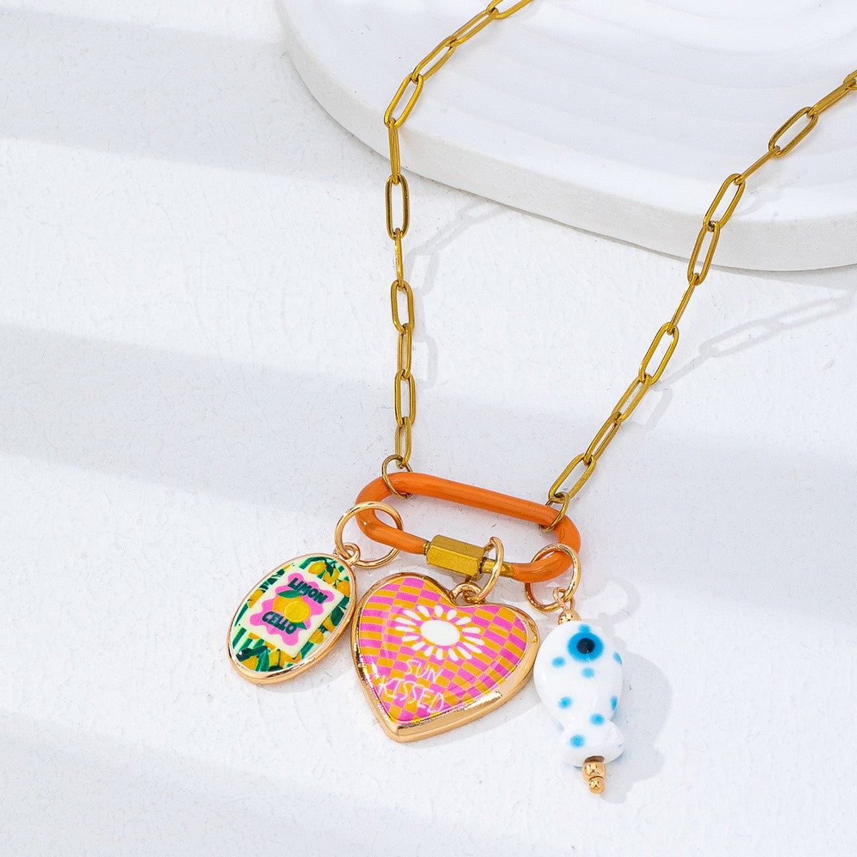 18k Colorful Enamel Charm Necklace