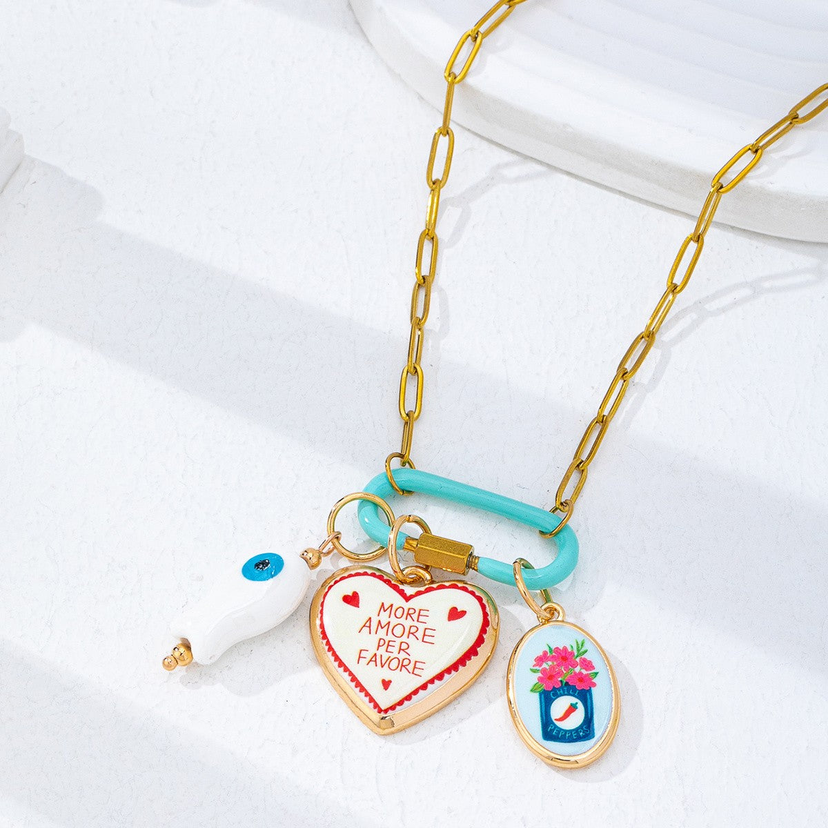 18k Colorful Enamel Charm Necklace