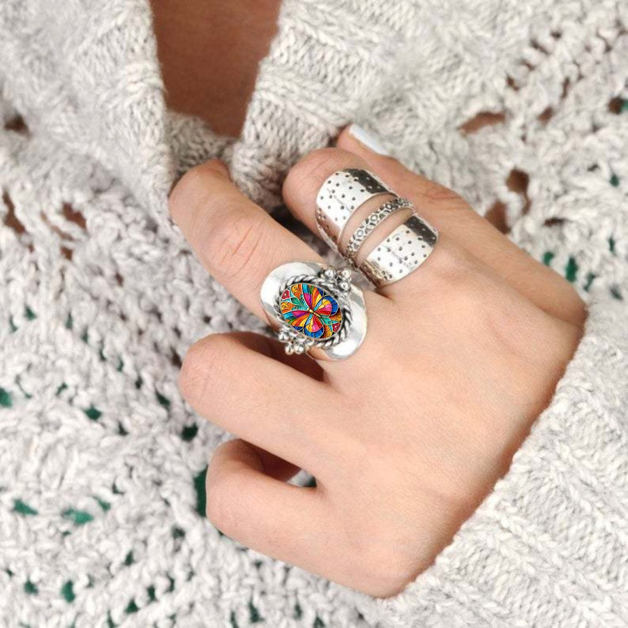 Colorful Butterfly Oval Ring