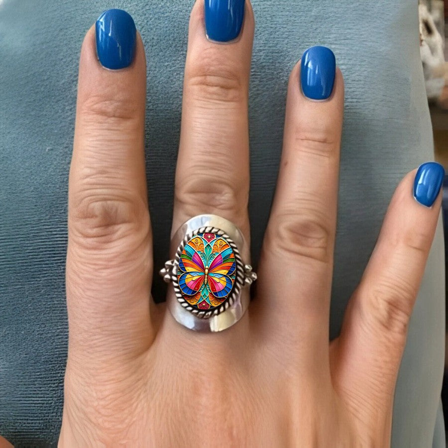 Colorful Butterfly Oval Ring