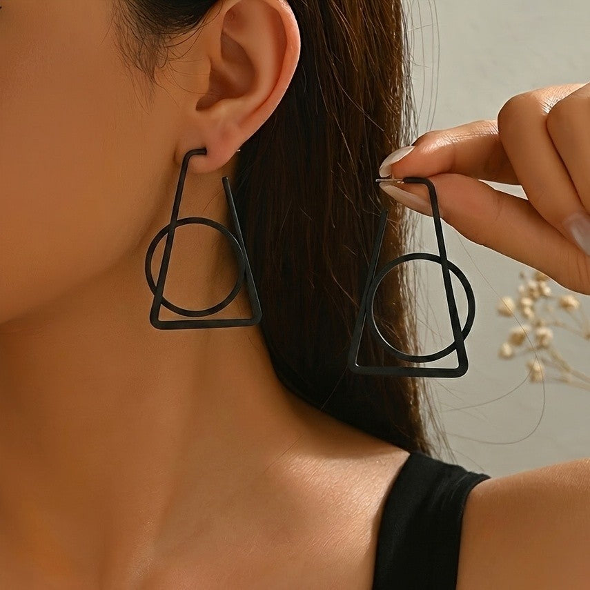 Geometric Black Triangle Circle Earrings