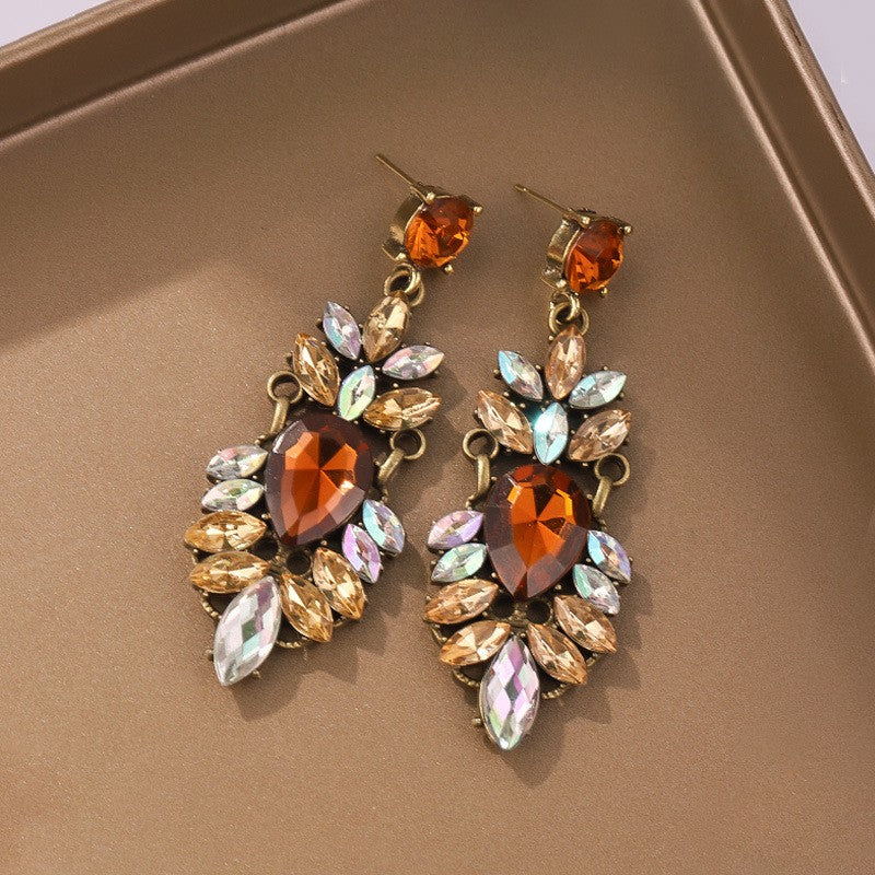 Vintage Amber Stone Drop Earrings