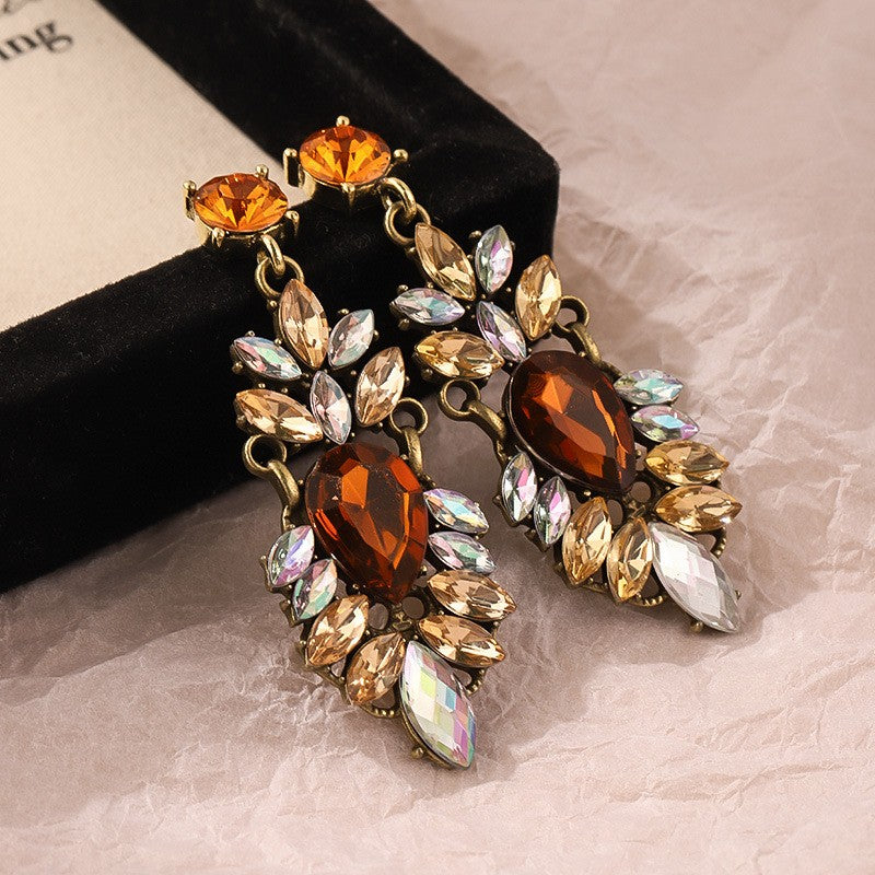 Vintage Amber Stone Drop Earrings