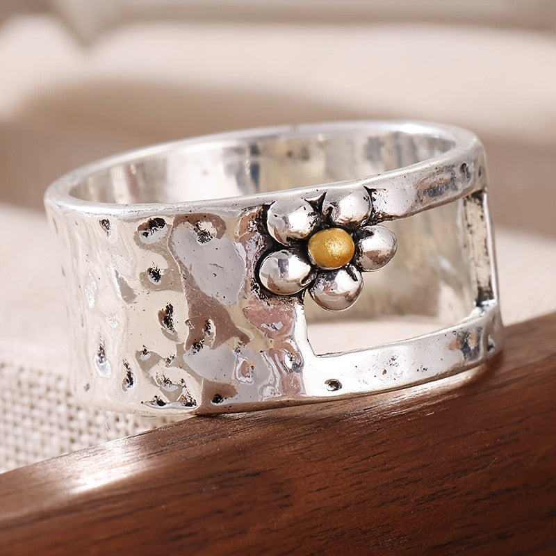 Wide Band Flower Ring