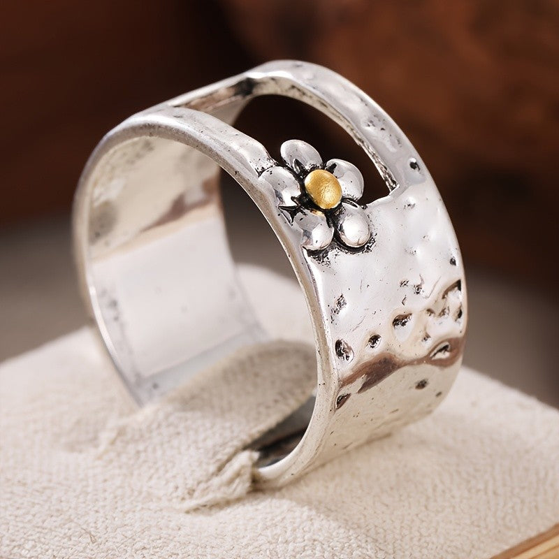 Wide Band Flower Ring