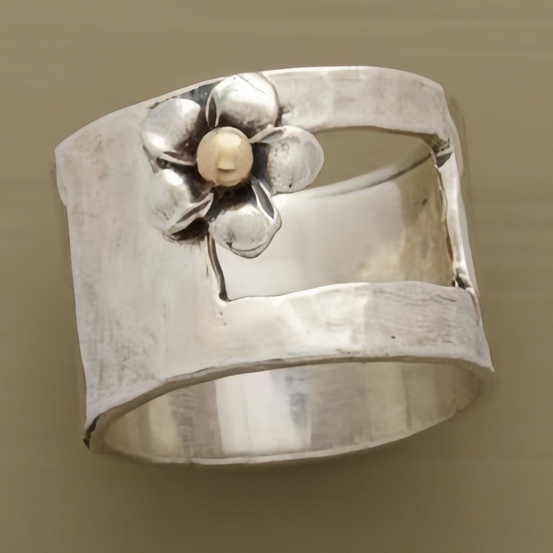 Wide Band Flower Ring