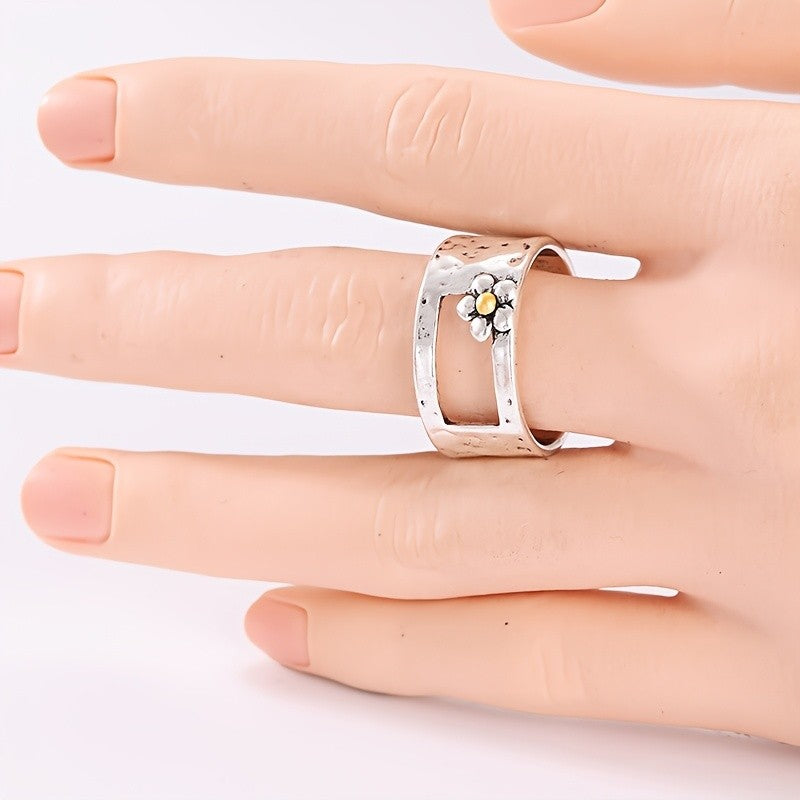 Wide Band Flower Ring