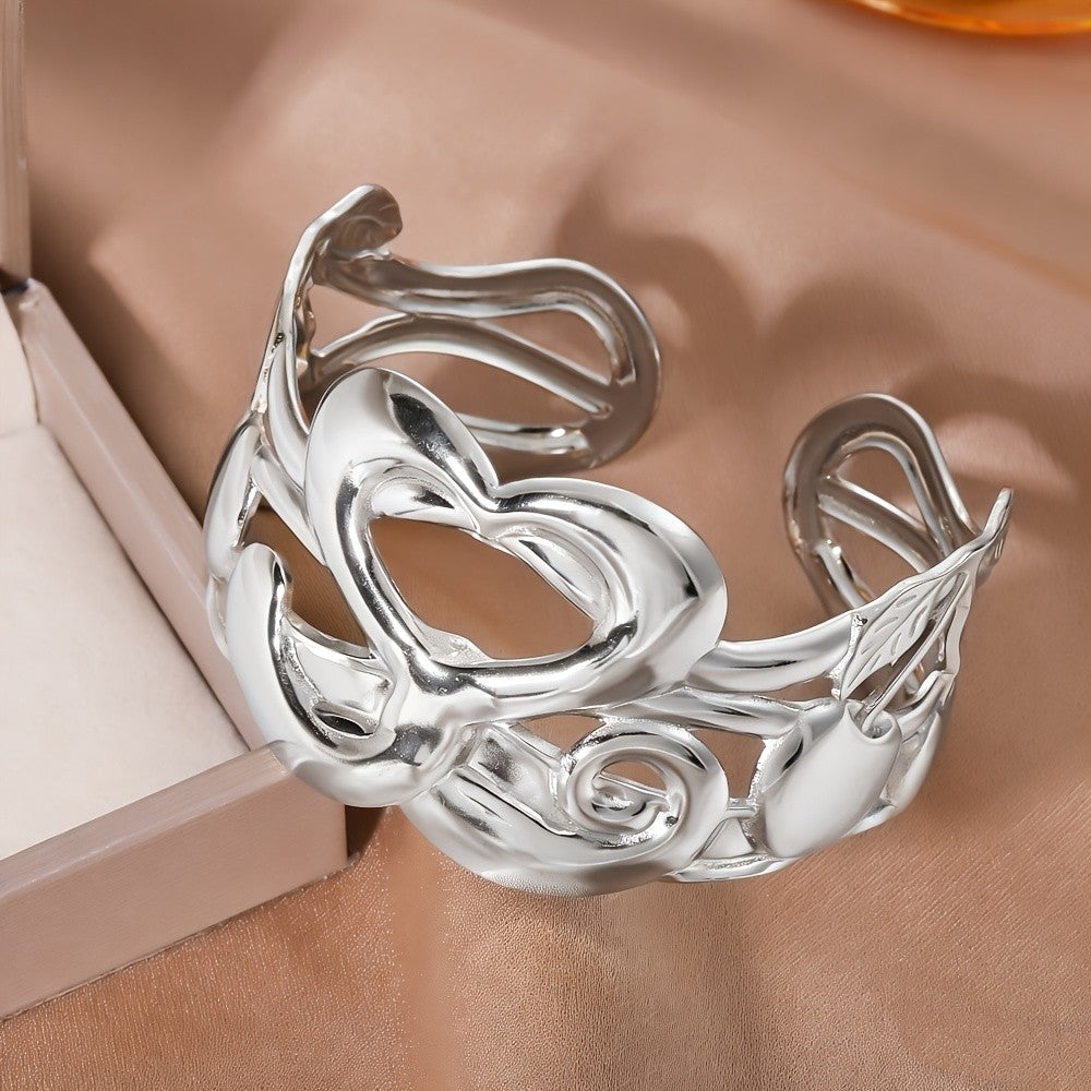 Hollow Heart & Cherry Cuff Bracelet