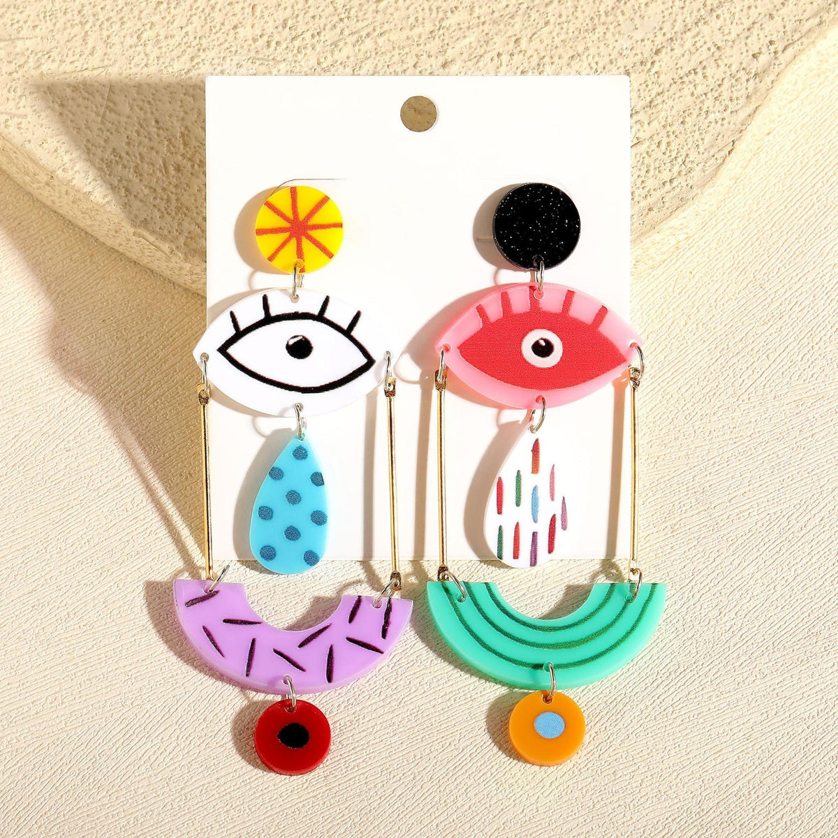 Asymmetric Boho Fish Evil Eye Earrings