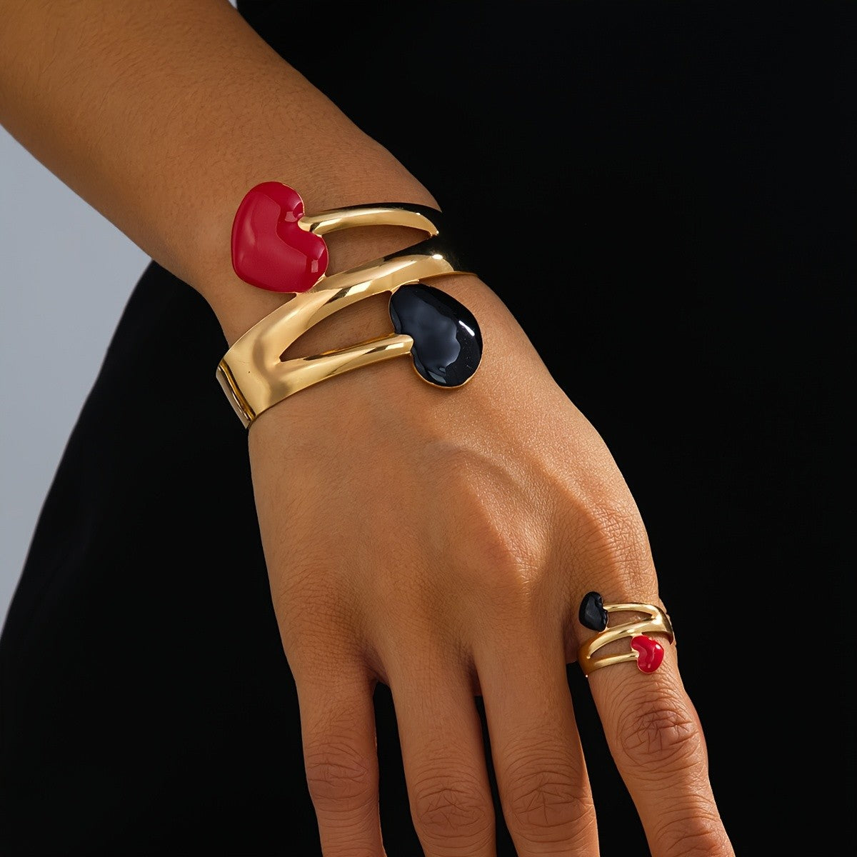 Asymmetric Glazed Heart Cuff Ring