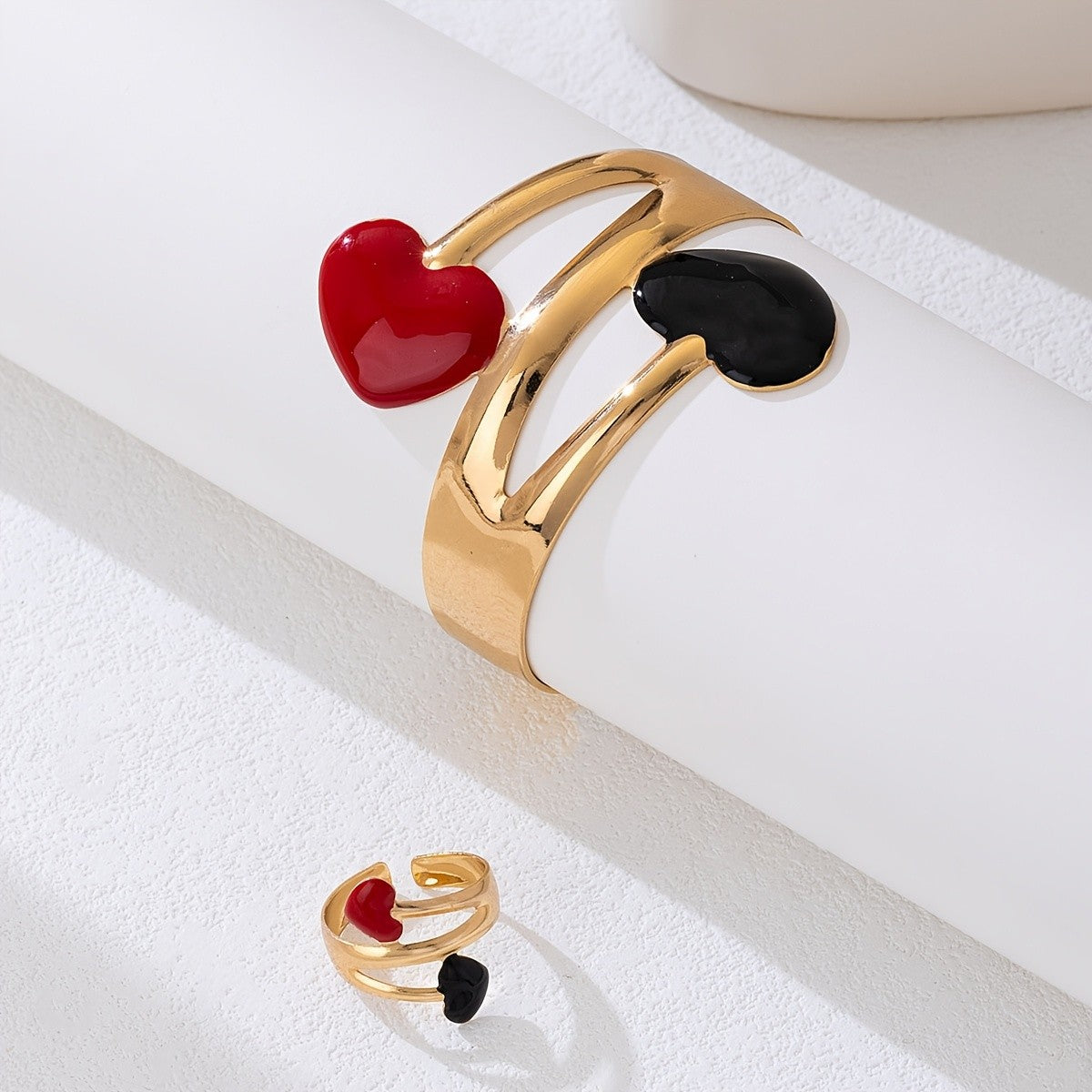 Asymmetric Glazed Heart Cuff Ring