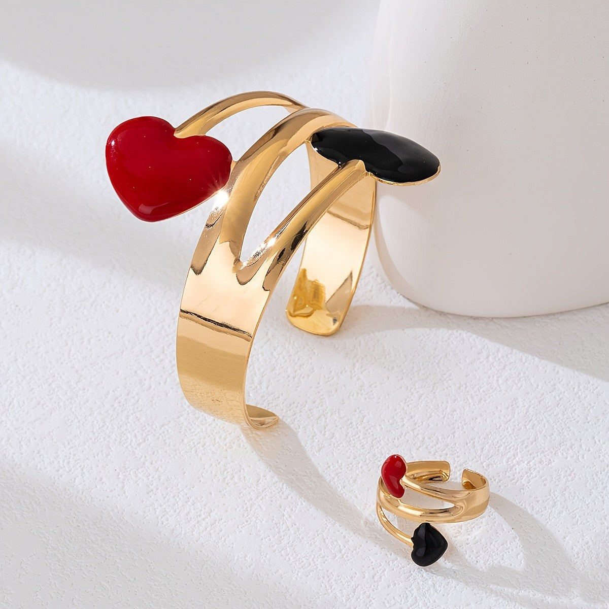 Asymmetric Glazed Heart Cuff Ring
