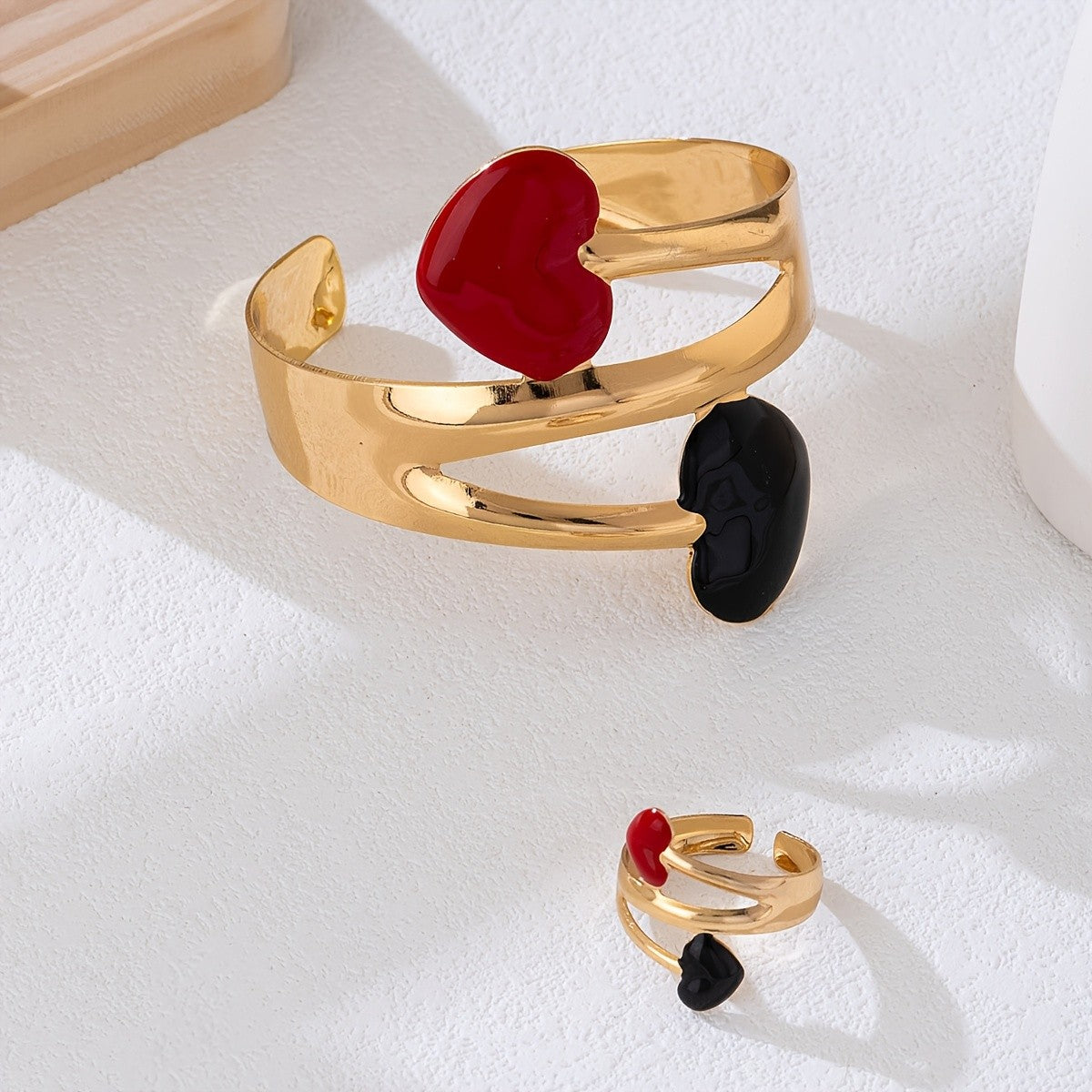 Asymmetric Glazed Heart Cuff Ring