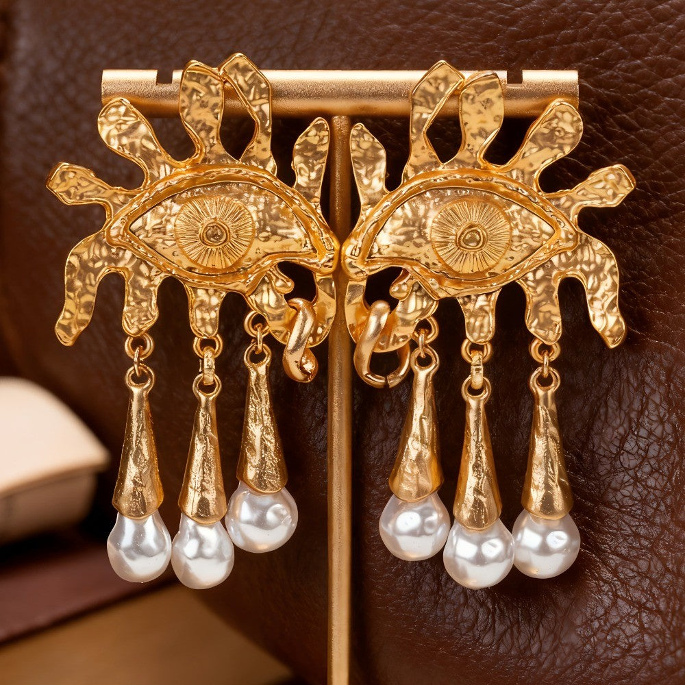 14k Eye Charm Drop Earrings