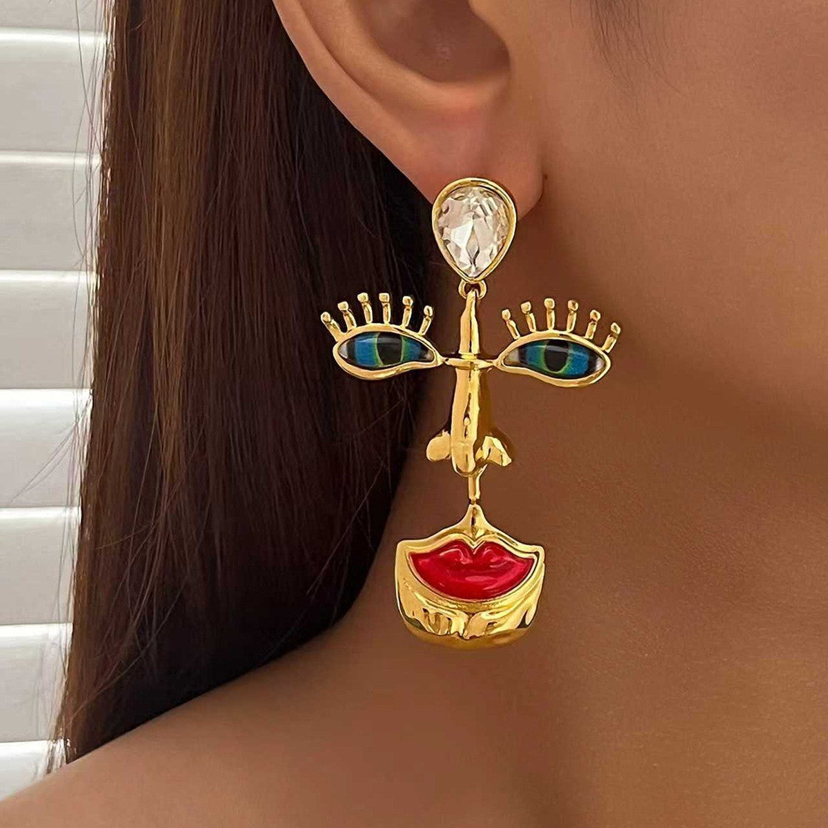 18k Abstract Face Drop Earrings