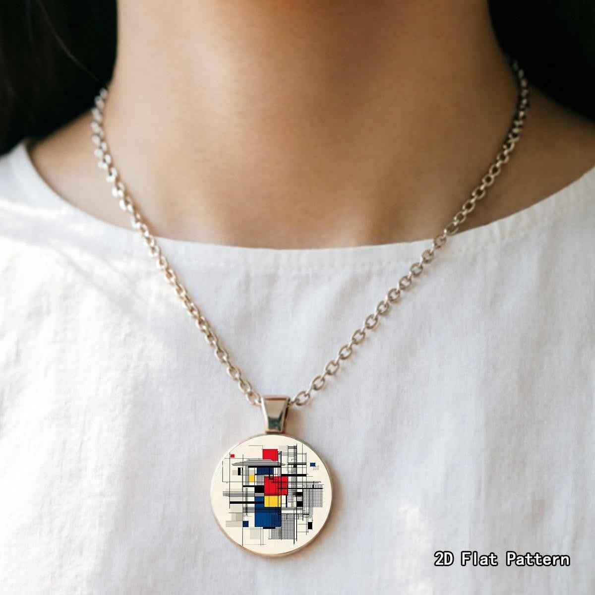Abstract Color Block Glass Pendant Necklace