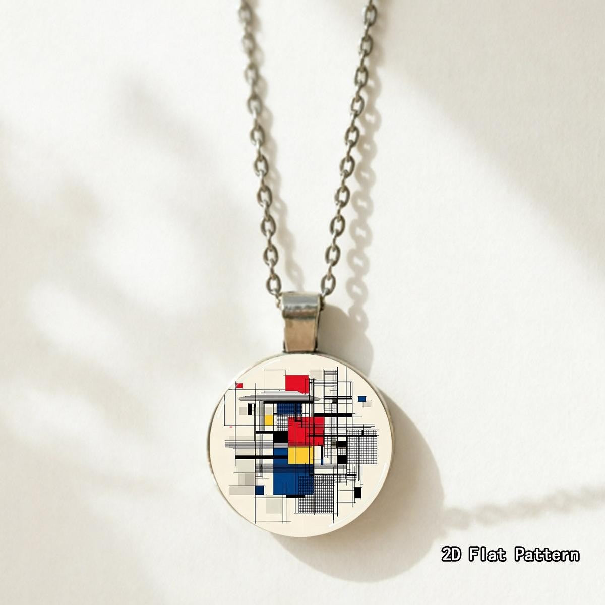 Abstract Color Block Glass Pendant Necklace