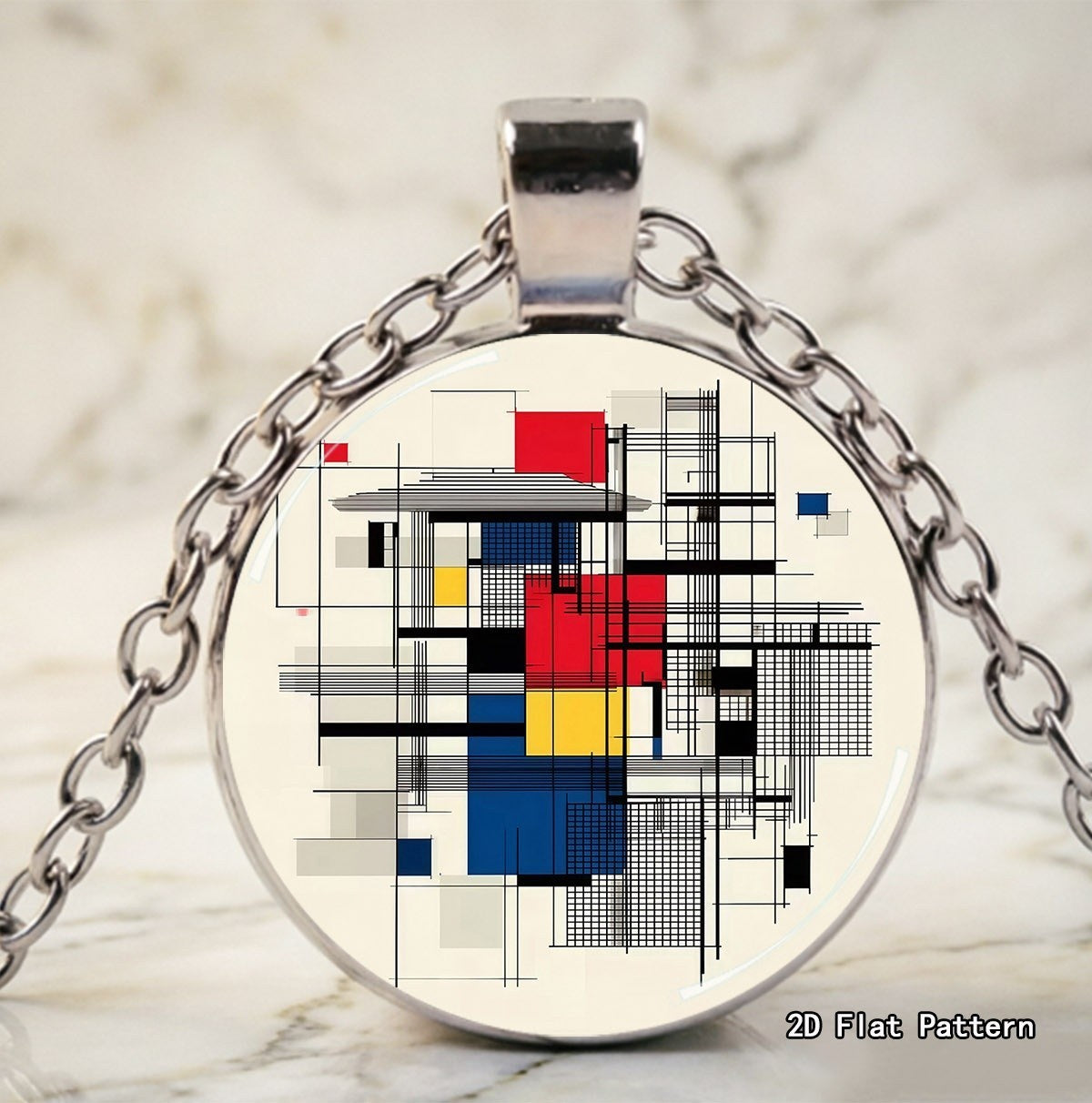Abstract Color Block Glass Pendant Necklace